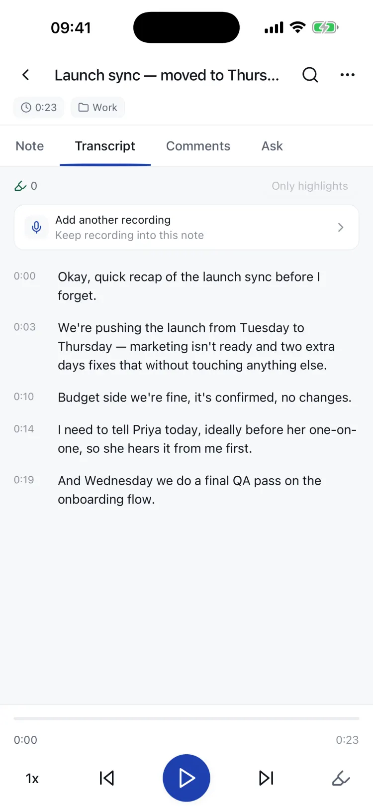 Live transcript streaming in while a recording is in progress