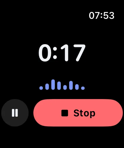The Apple Watch app recording a voice note